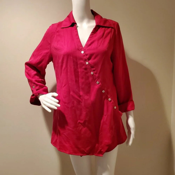 Soft Surroundings Washed Tencel Asymmetrical Hem Tunic Pink S - Picture 1 of 5